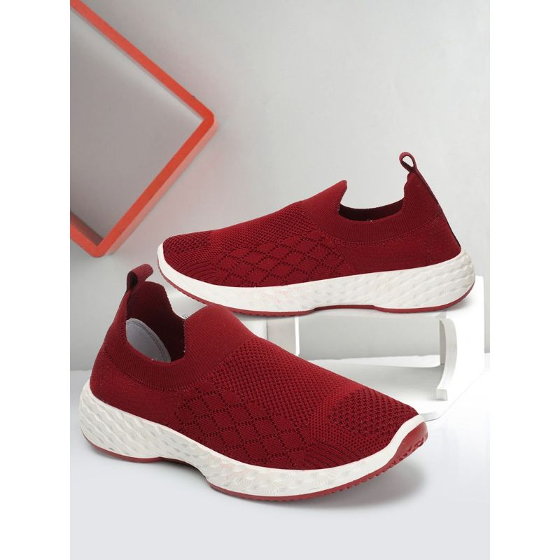 Carlton London Women's Slip On Maroon Color Woven Desing Comfortable Sneakers (EURO 37)
