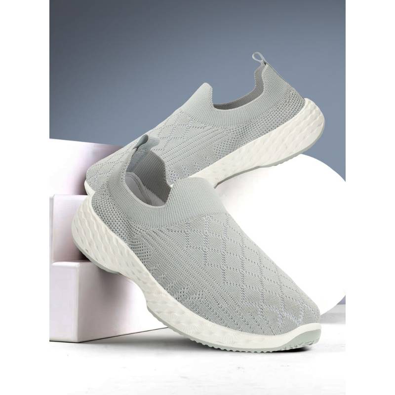 Carlton London Women's Slip On Light Grey Color Woven Desing Comfortable Sneakers (EURO 37)