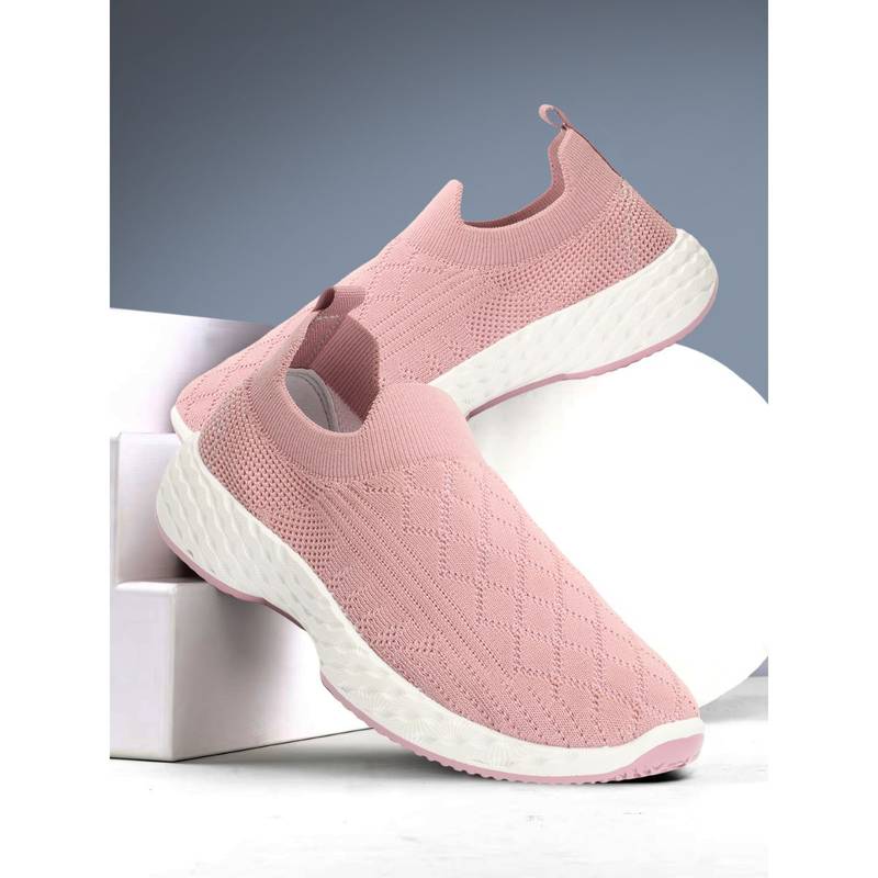 Carlton London Women's Slip On Peach Color Woven Desing Comfortable Sneakers (EURO 37)