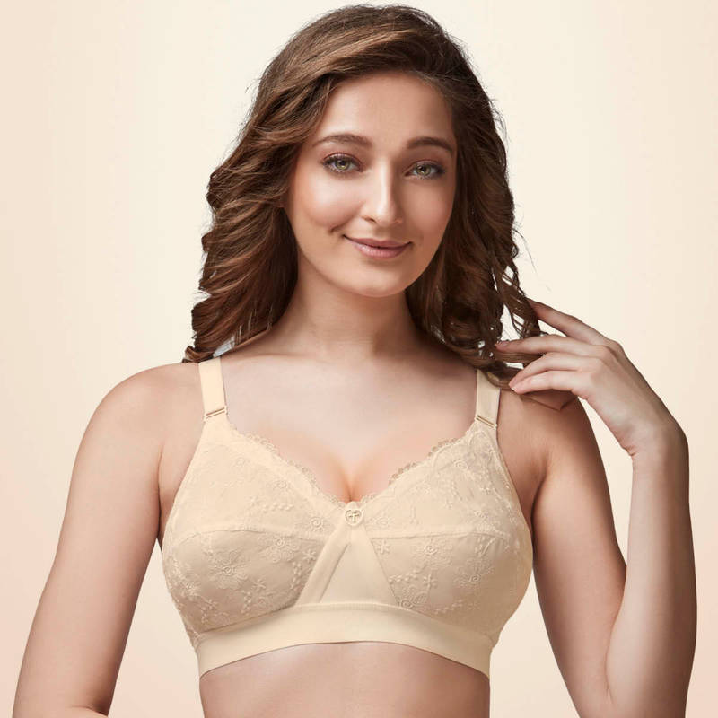Trylo Cathrina Women Cotton Non-wired Soft Full Cup Bra - Nude (34D)