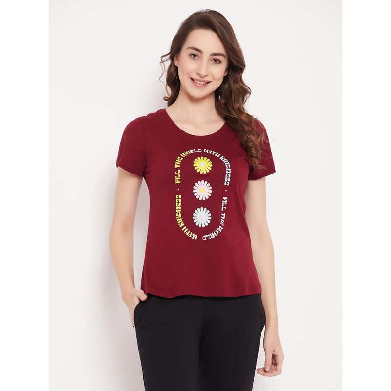 Clovia Graphic Print Top In Maroon- Cotton (M)