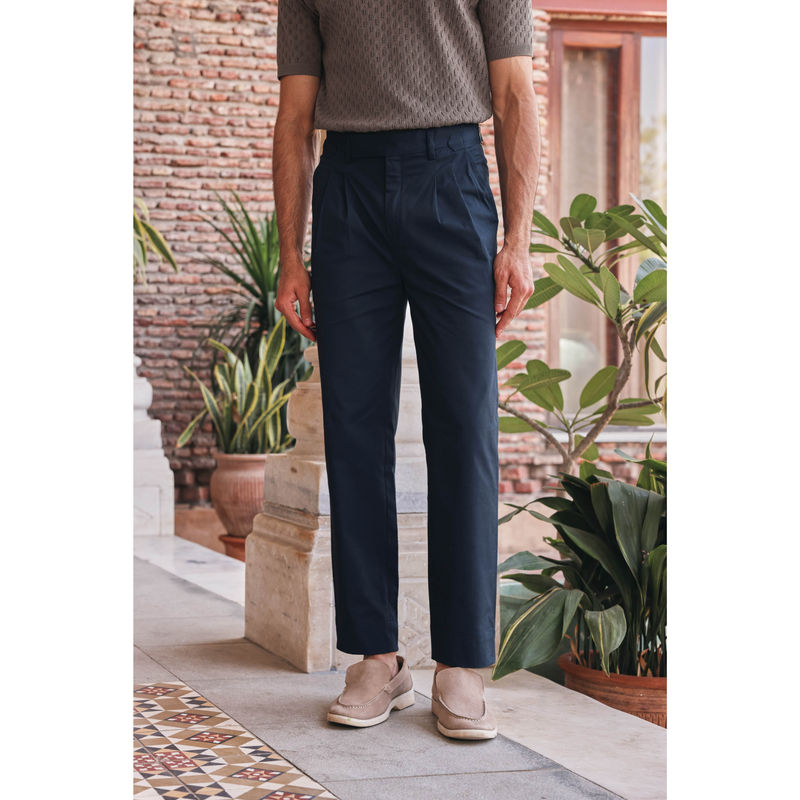 PRIMAL GRAY Men Solid Navy Blue Gurkha Pant (30)