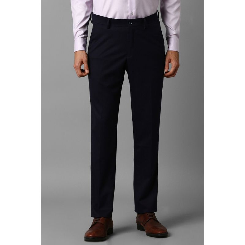 Louis Philippe Men Navy Blue Slim Fit Solid Flat Front Formal Trouser (32)