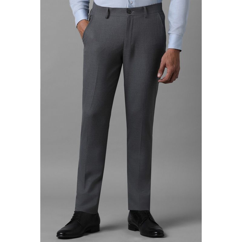 Louis Philippe Men Grey Super Slim Fit Textured Flat Front Formal Trouser (30)