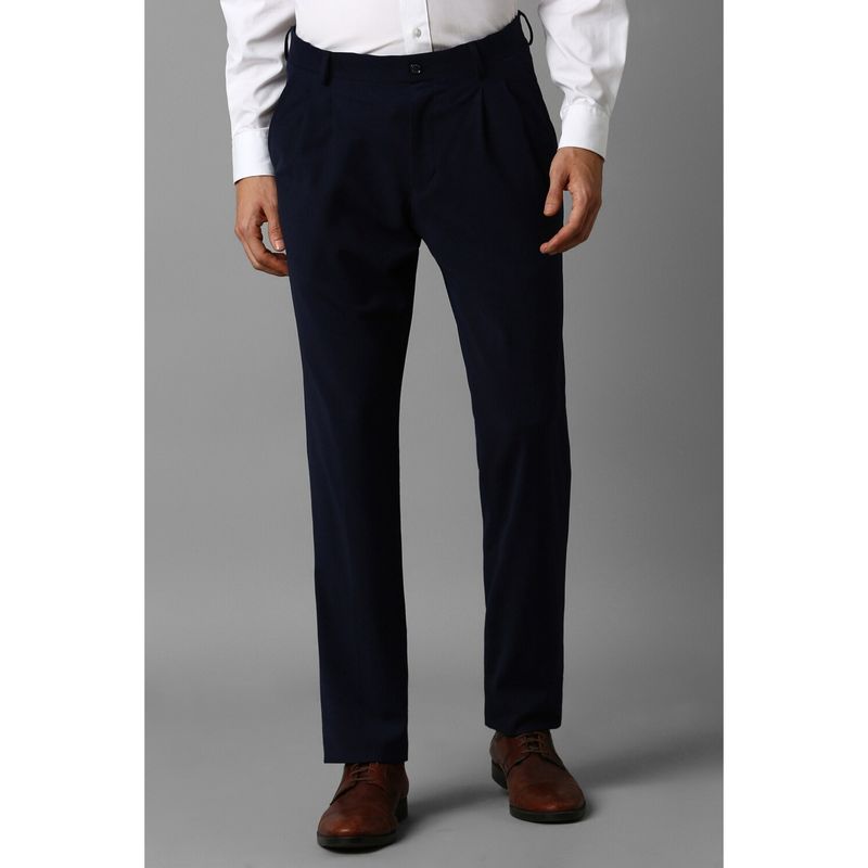 Buy Louis Philippe Men Navy Blue Regular Fit Solid Pleated Formal ...