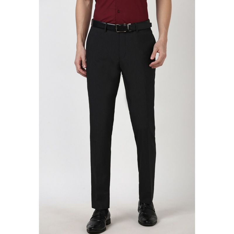 Peter England Men Black Textured Slim Fit Trouser (40)
