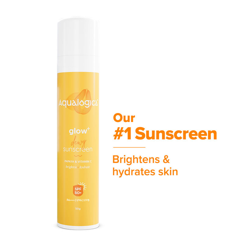 Aqualogica Glow+ Dewy Sunscreen with Papaya & Vitamin C - SPF 50 PA+++ for UVA/B