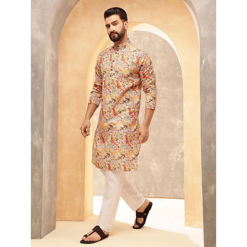 SOJANYA (Since 1958) Cotton Linen Kalamkari Printed Multi-Color Kurta With Pyjama (Set of 2) (36)