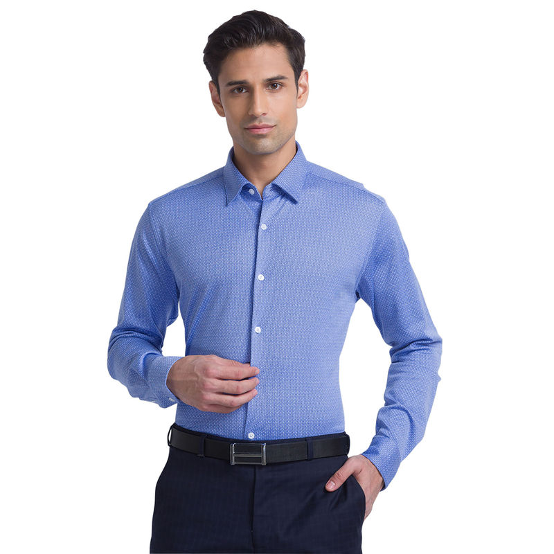 Raymond Slim Fit Self Design Blue Shirt (40)