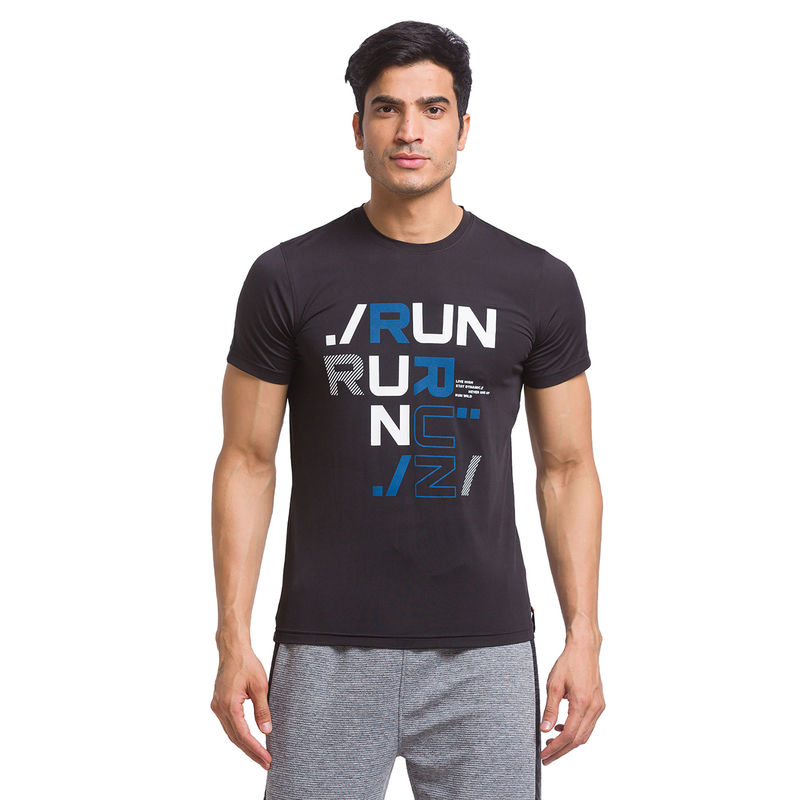 Parx Regular Fit Printed Black T-Shirt (M)