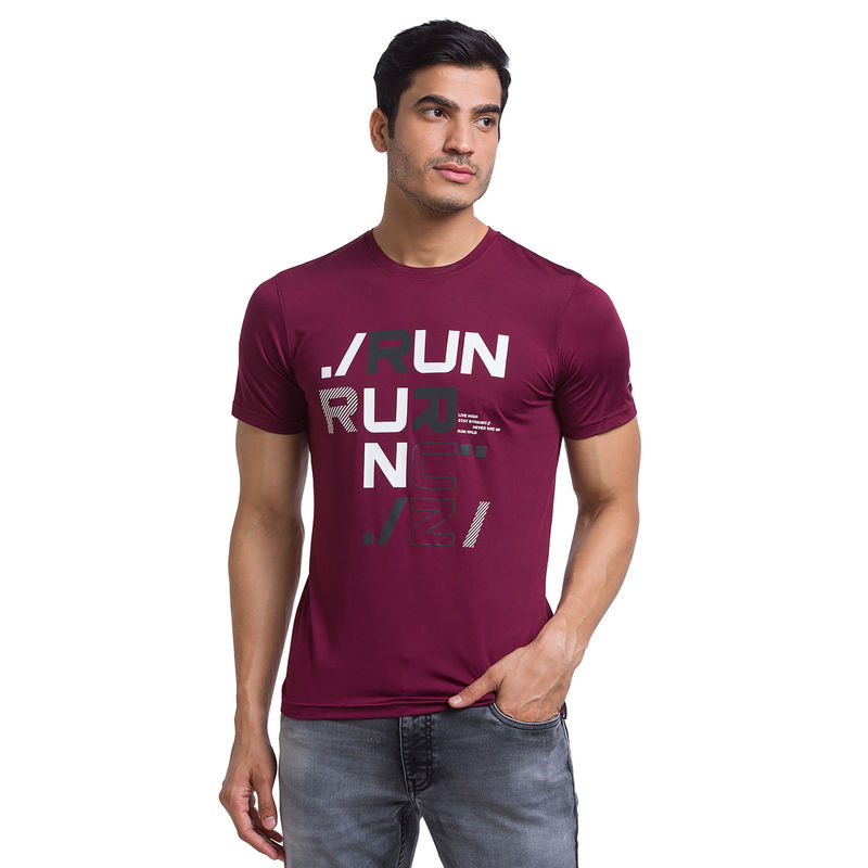 Parx Regular Fit Printed Maroon T-Shirt (M)