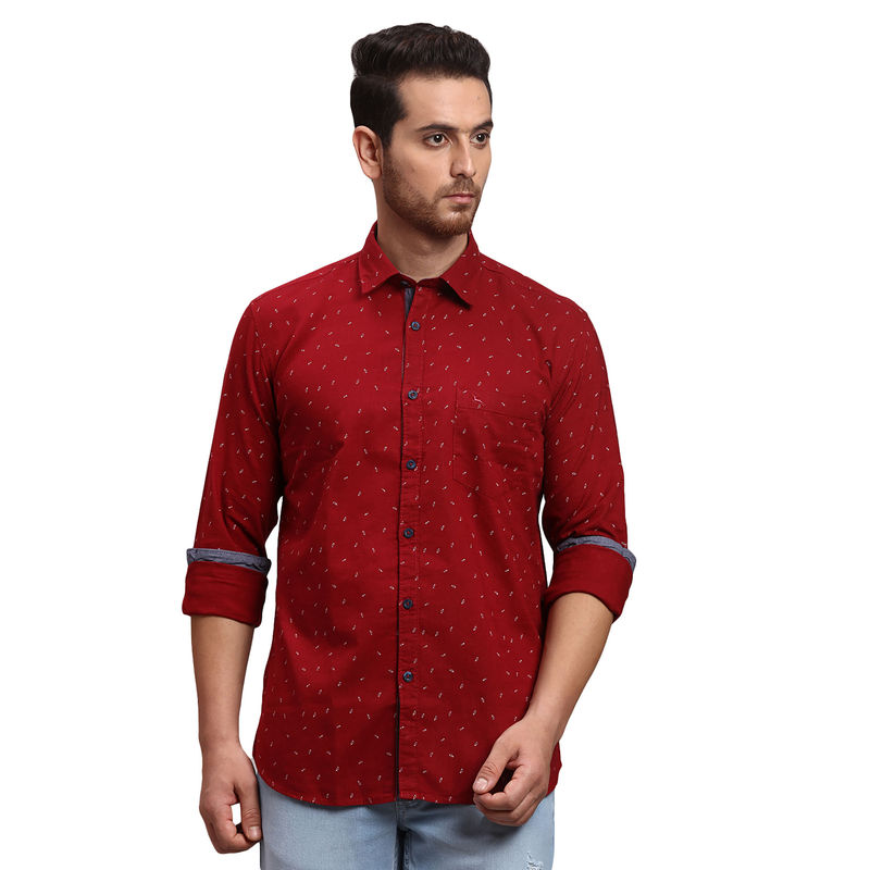 Parx Slim Fit Printed Red Shirt (38)