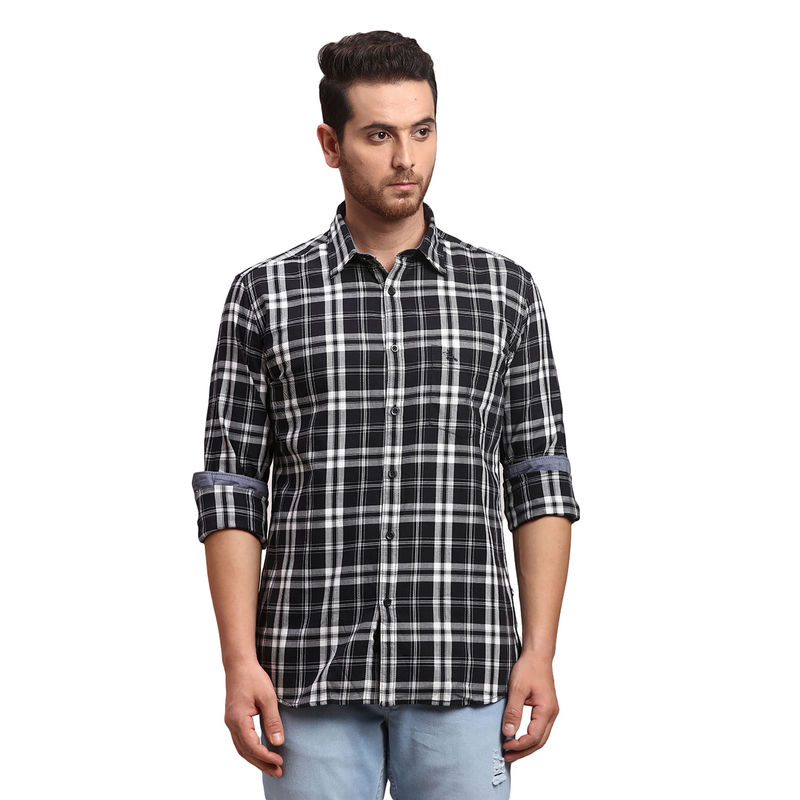 Parx Slim Fit Checkered Black Shirt (44)