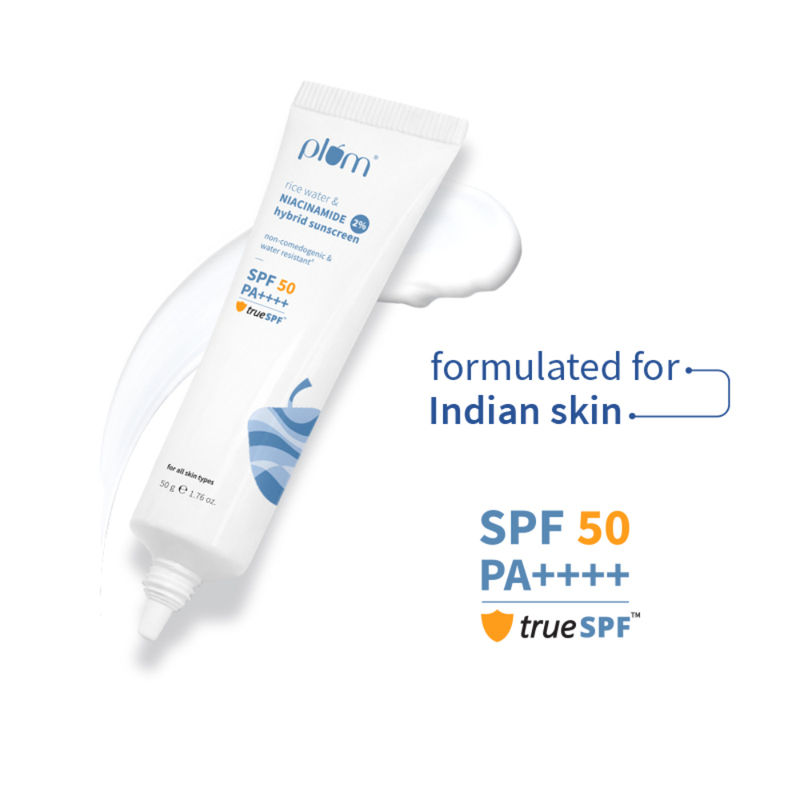 Plum 2% Niacinamide & Rice Water SPF 50 PA+++ Sunscreen - Fades Tan, For Oily To Dry Skin Type