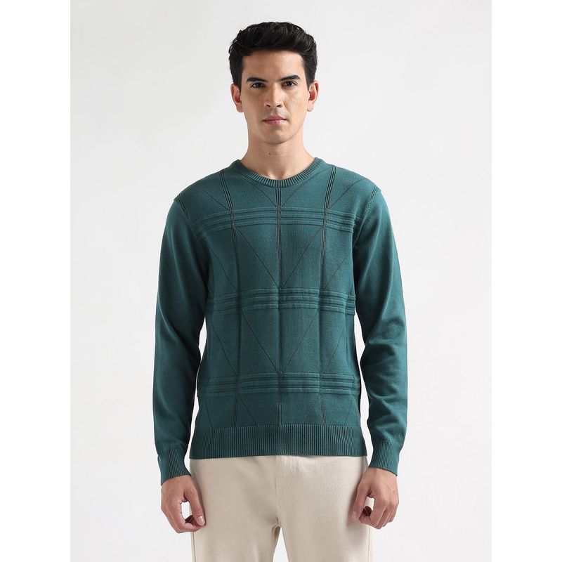 Arrow Mens Textured Regular Fit Green Sweater (M)
