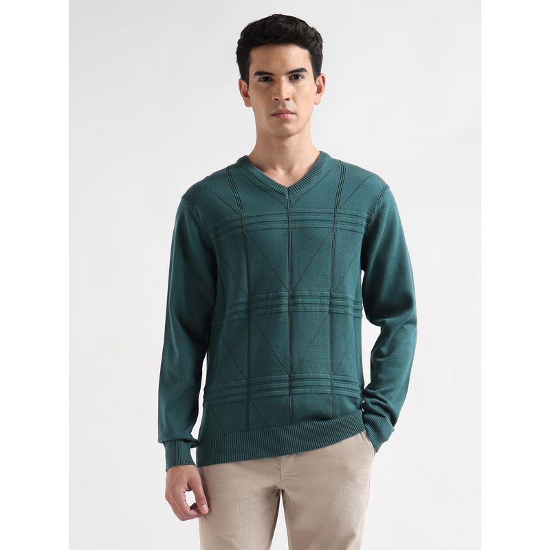 Arrow Mens Textured Regular Fit Green Sweater (L)