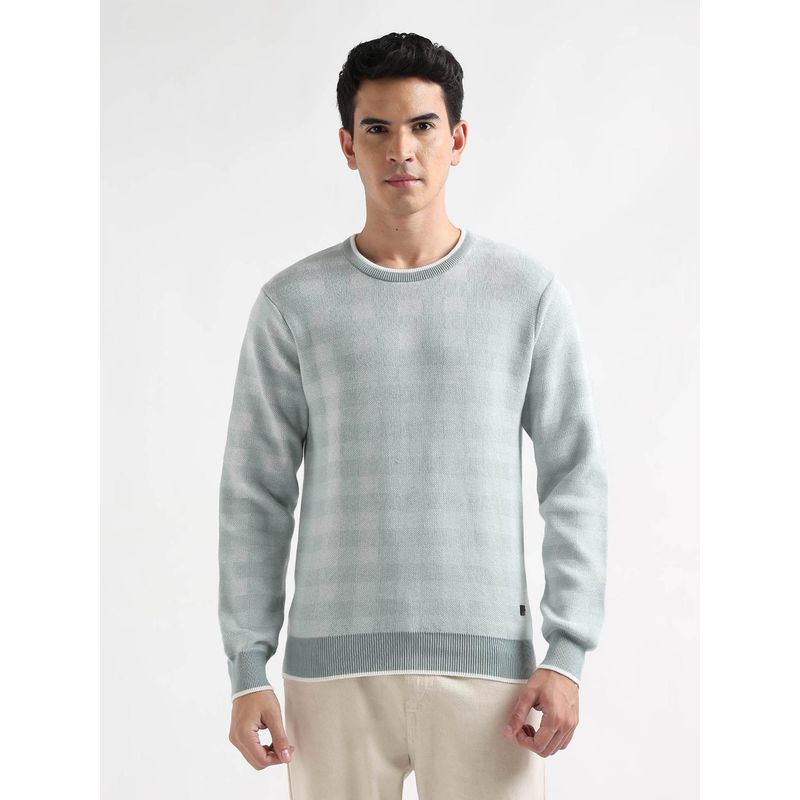 Arrow Mens Checked Regular Fit Green Sweater (S)