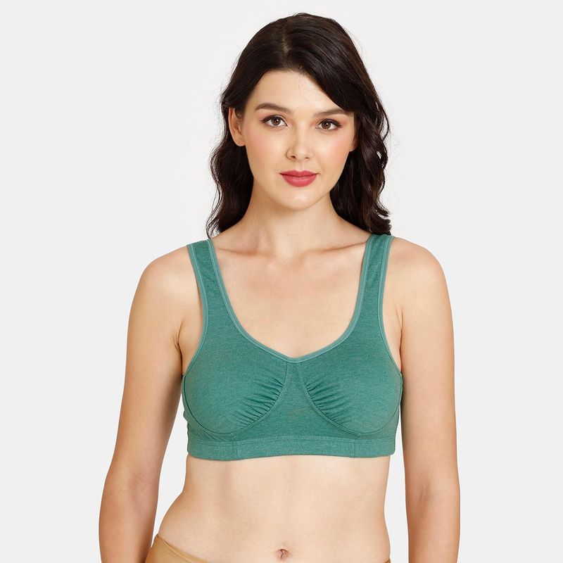 Zivame Rosaline Everyday Double Layered Non Wired 3-4Th Coverage Bralette Bra - Bottle Green (S)