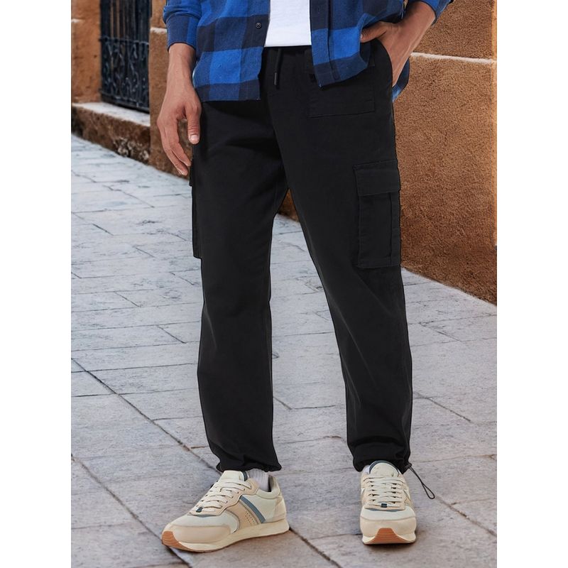 Bewakoof Men's Black Baggy Oversized Cargo Parachute Pants (30)