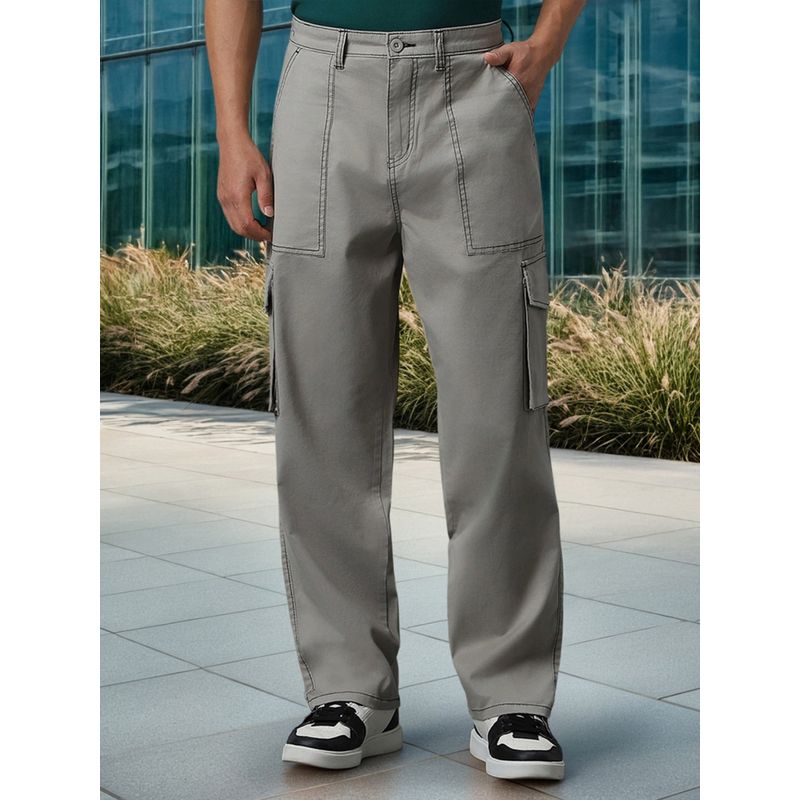 Bewakoof Men's Grey Straight Fit Cargo Pants (34)