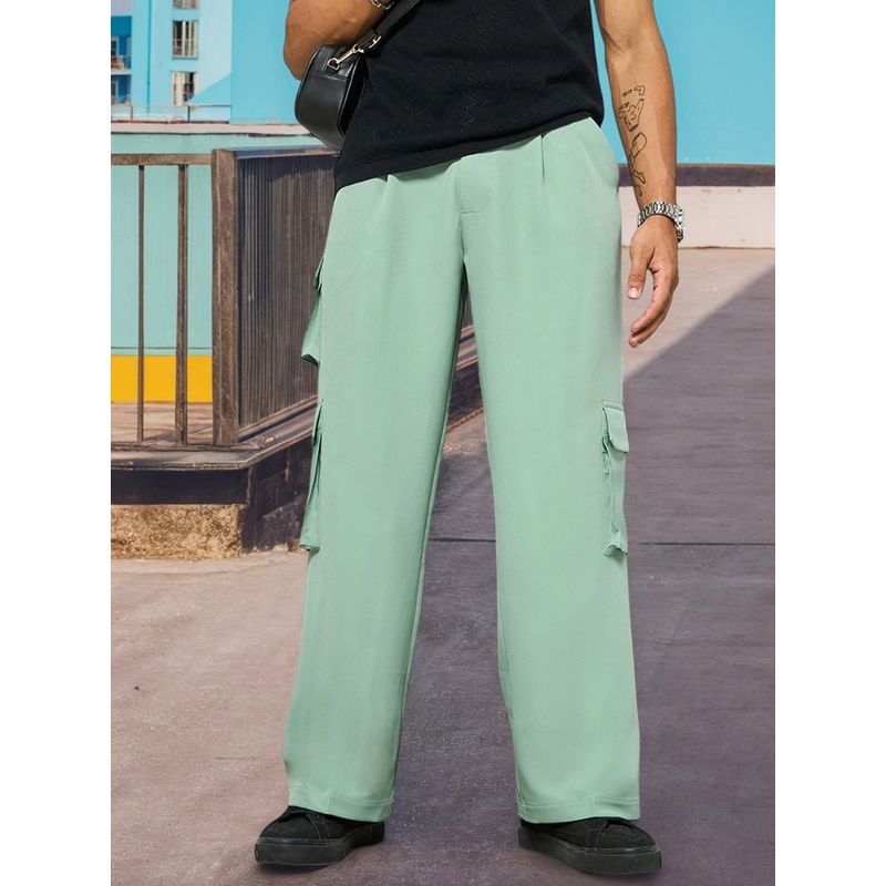 Bewakoof Men's Green Baggy Loose Fit Cargo Korean Pants (M)