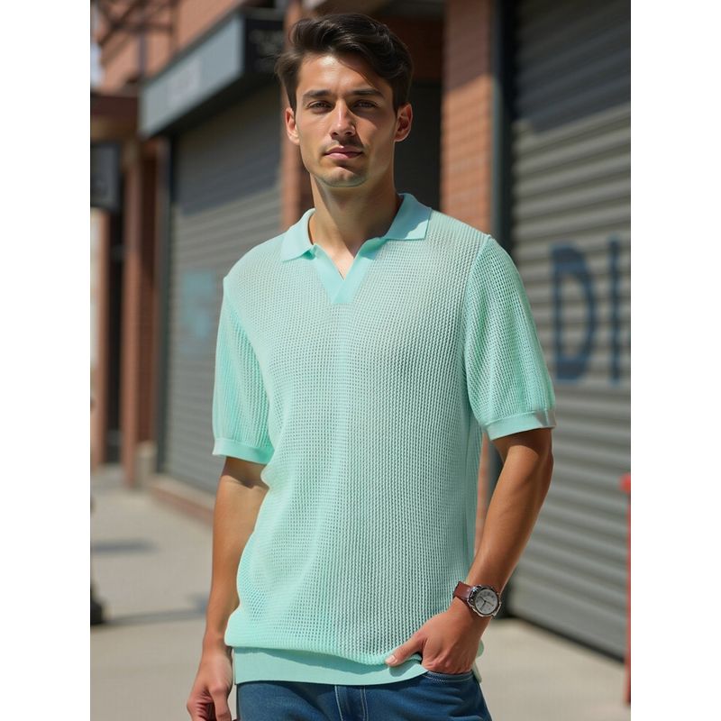 Bewakoof Mens Aqua Flatknit Polo T-shirt (S)