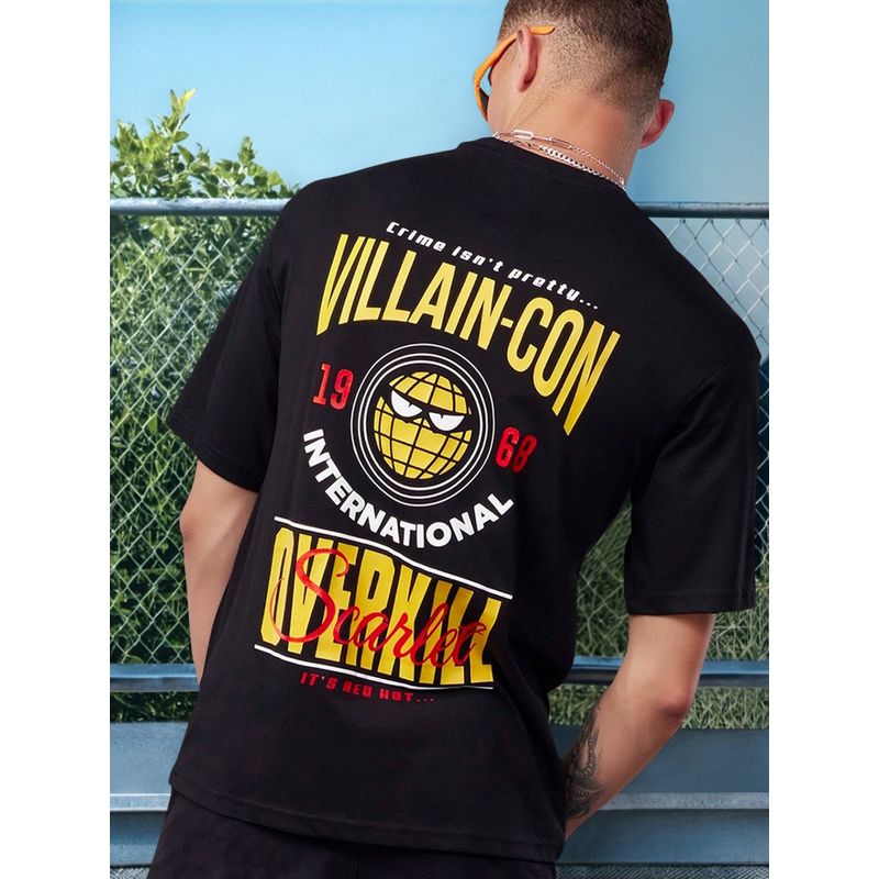 Bewakoof Official Minions Men's Black Villan-Con Typography Oversized T-shirt (M)