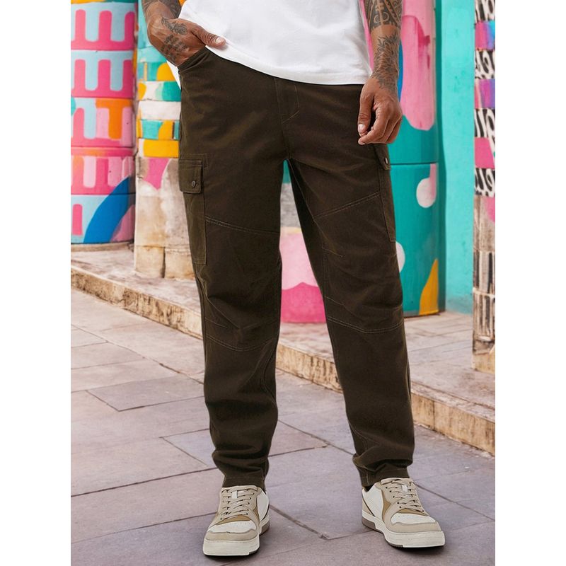 Bewakoof Men Chocolate Brown Baggy Oversized Cargo Pant (30)