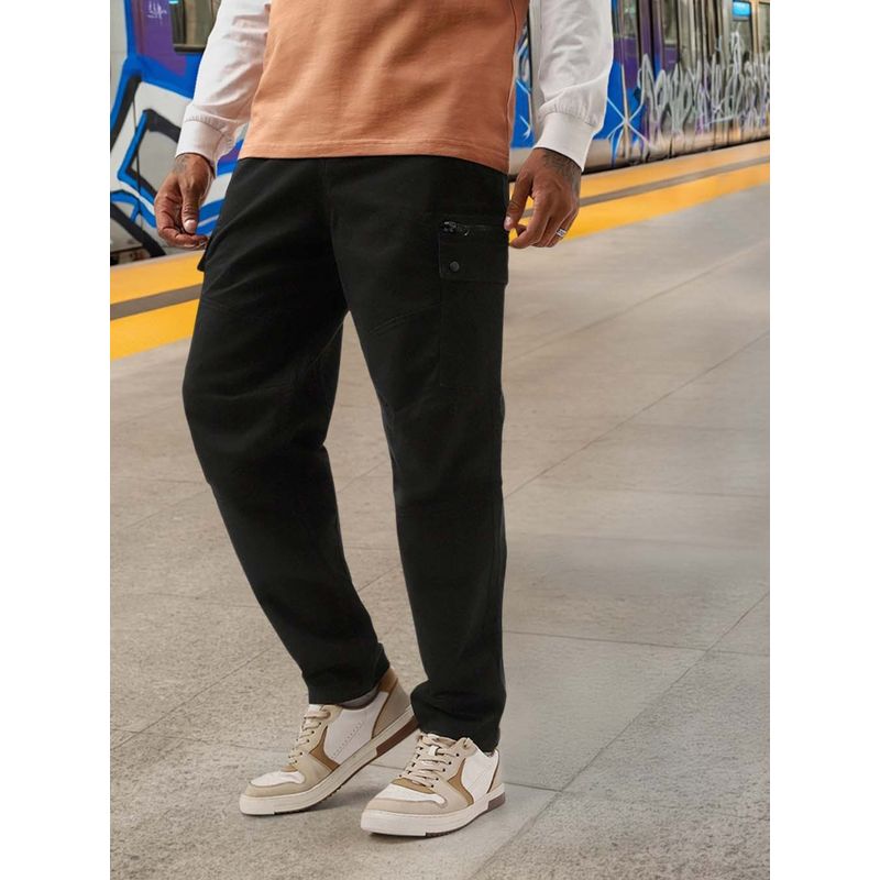 Bewakoof Men's Jet Black Tapered Fit Cargo Pants (30)