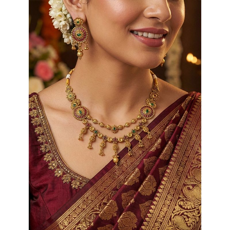 Buy Yellow Chimes Women Multi-Color Antique Gold Plated Layered