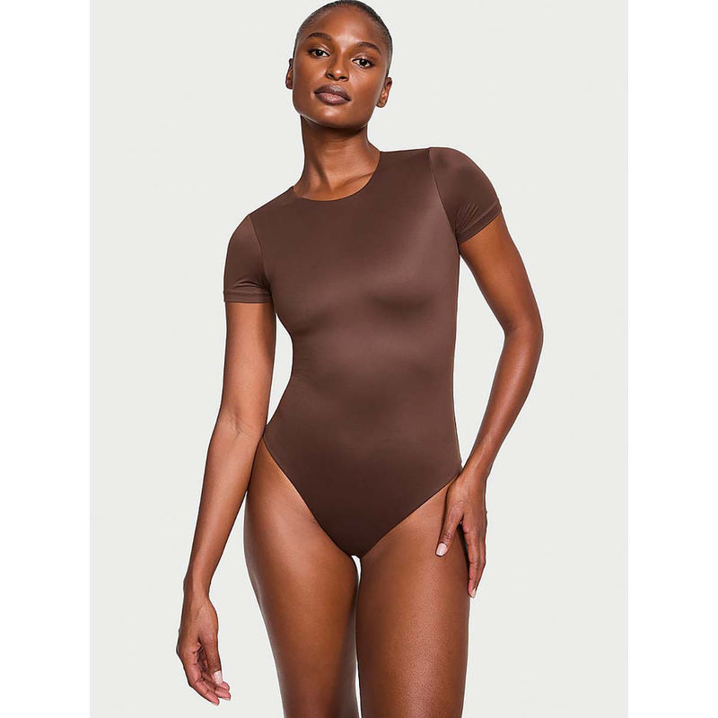 Victoria's Secret Feather Soft Essentials Short-Sleeve Bodysuit Brown (XS)