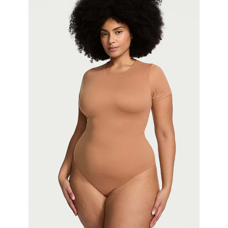 Victoria's Secret Feather Soft Essentials Short-Sleeve Bodysuit Beige (XS)
