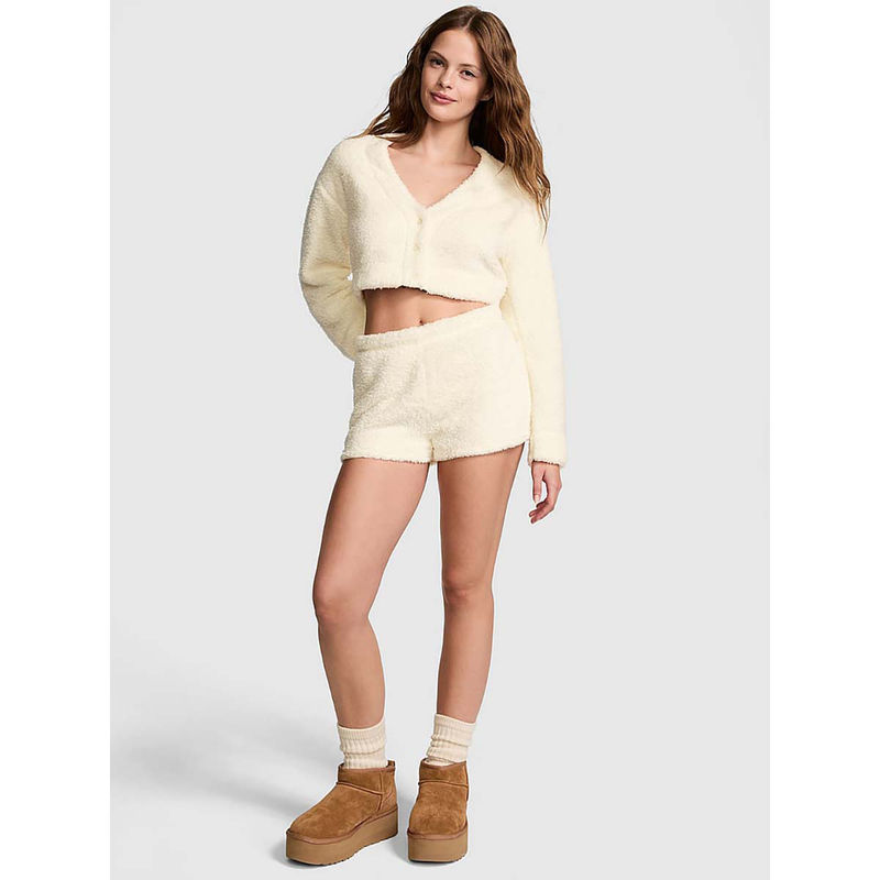 Victoria's Secret PINK Co-Zzzy Fleece Boxy Shorts Beige (S)