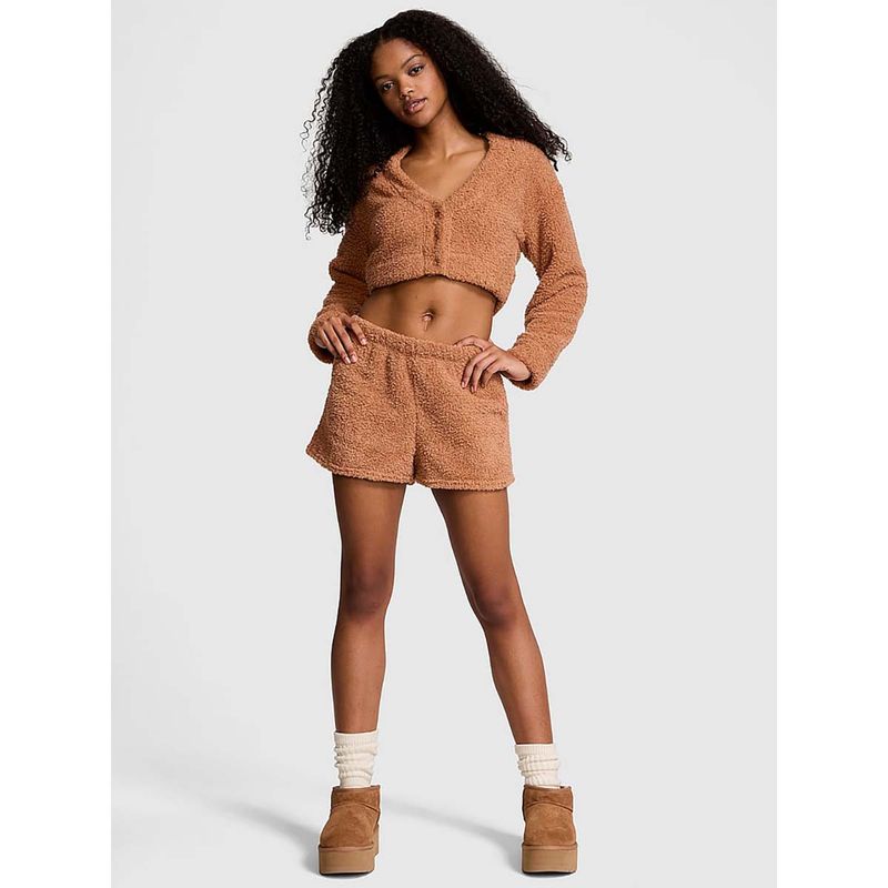 Victoria's Secret PINK Co-Zzzy Fleece Boxy Shorts Brown (S)