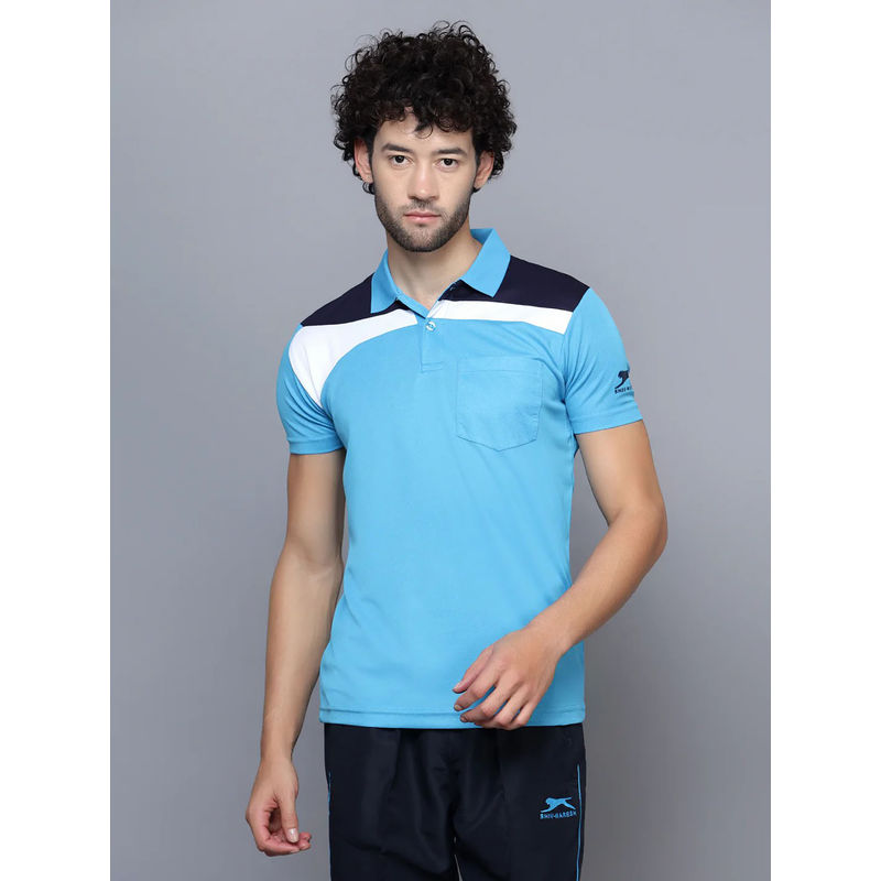 Shiv Naresh Blue Polyester Color Block Polo T-Shirt (40)