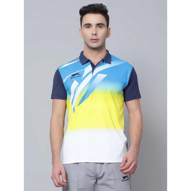 Shiv Naresh Navy Blue Polyester Printed Polo T-Shirt (42)
