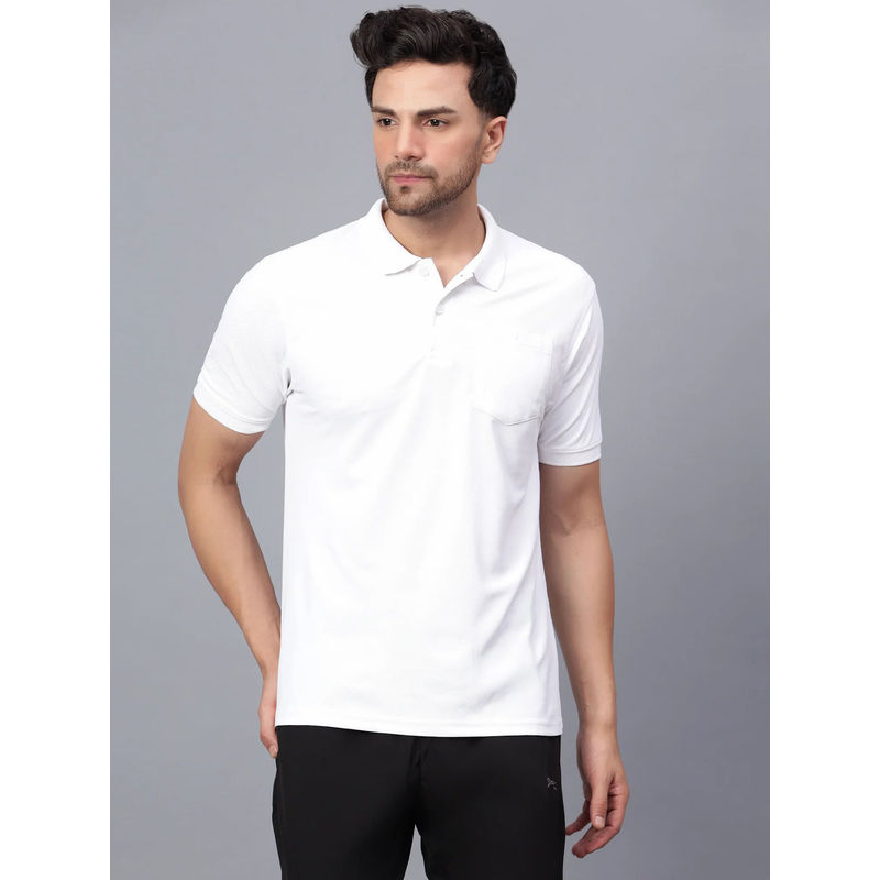 Shiv Naresh White Polyester Solid Polo T-Shirt (36)