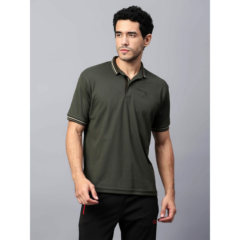 Trenz Olive Polyester Solid Polo T-Shirt (38)