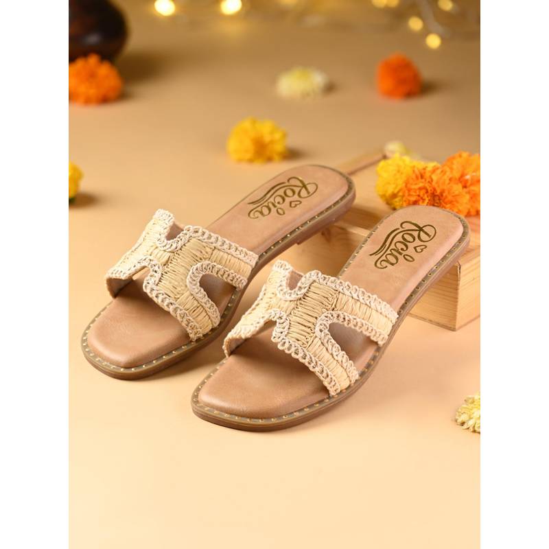 ROCIA Beige Women Rafia H Flats (EURO 36)