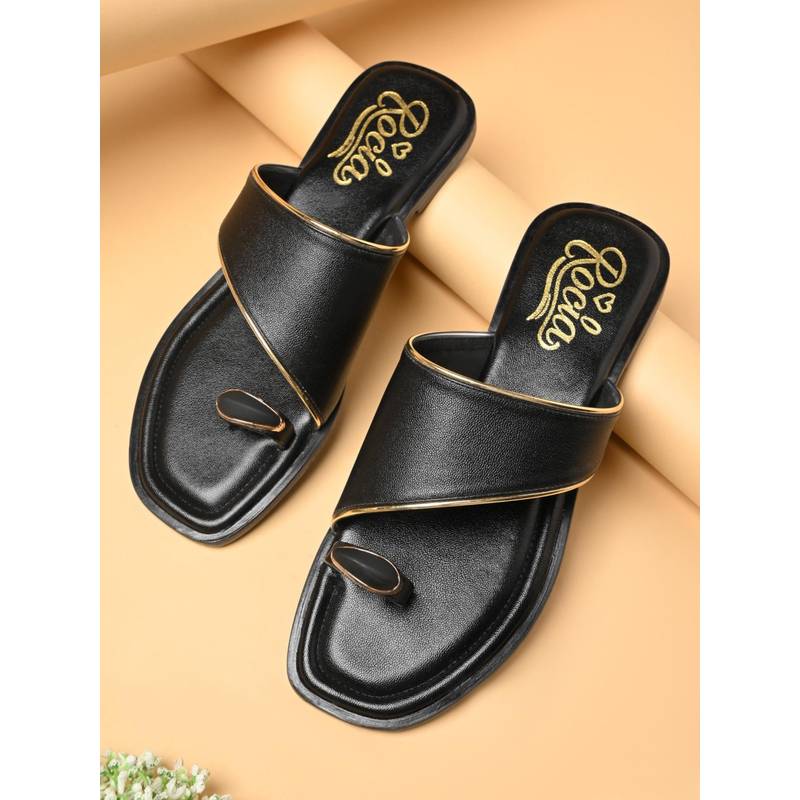 ROCIA Black Women Stylish One Toe Flats (EURO 36)