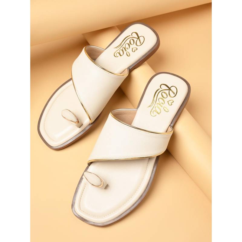 ROCIA Cream Women Stylish One Toe Flats (EURO 38)