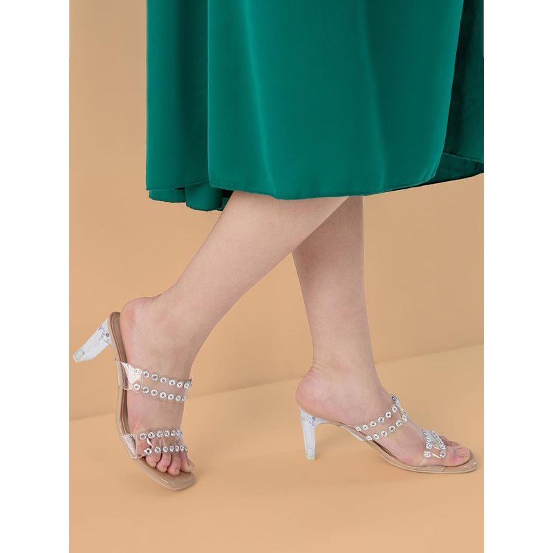 ROCIA Transparent Women Vinyl Studded Acrylic Sandal Heels (EURO 41)