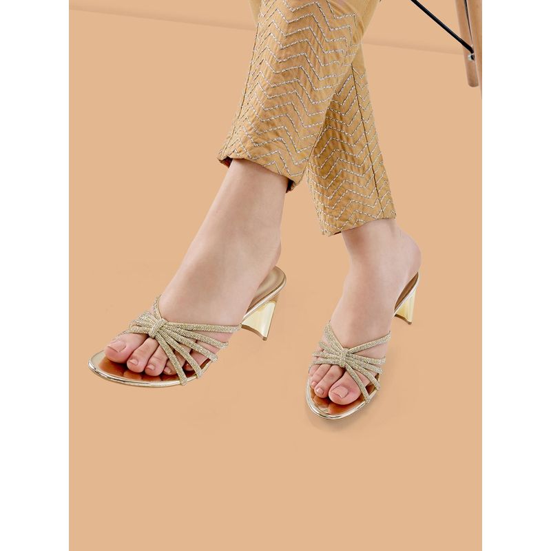 ROCIA Gold Women Strappy Diamond Block Sandal Heels (EURO 36)