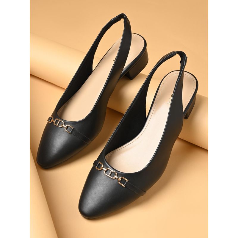 ROCIA Black Women Classic Buckled Sling Back Sandal Heels (EURO 36)