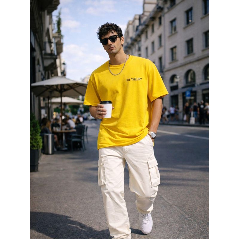 The Fit Theory Men Oversized Boxy Yellow T-Shirt (S)