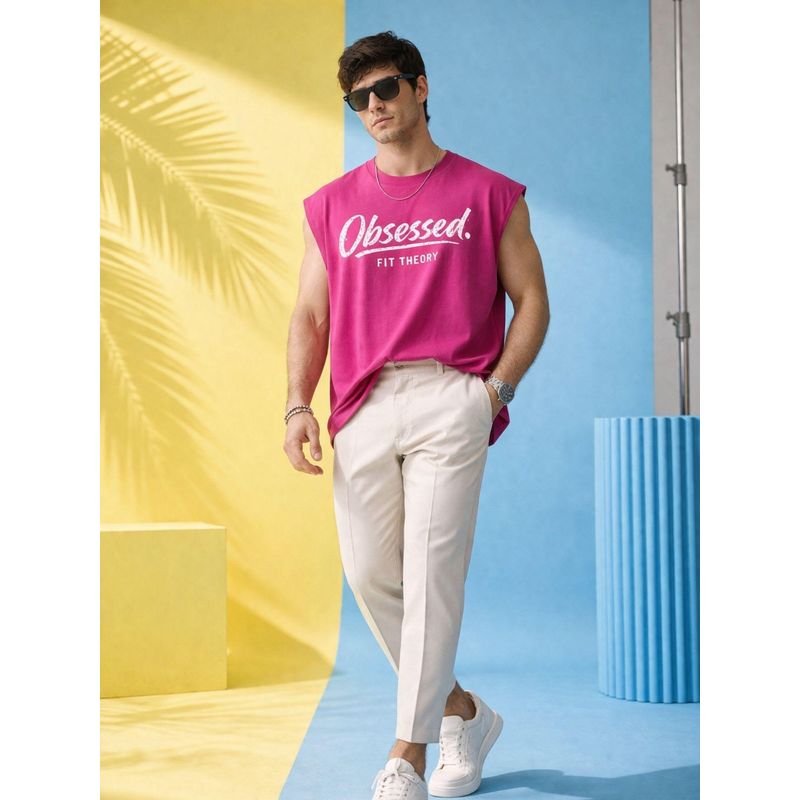 The Fit Theory Men Oversized Boxy Magenta Tank Top (S)