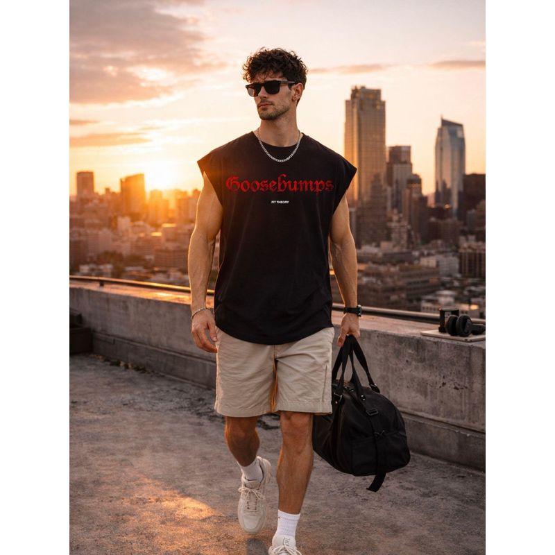 The Fit Theory Men Oversized Boxy Black Tank Top (L)