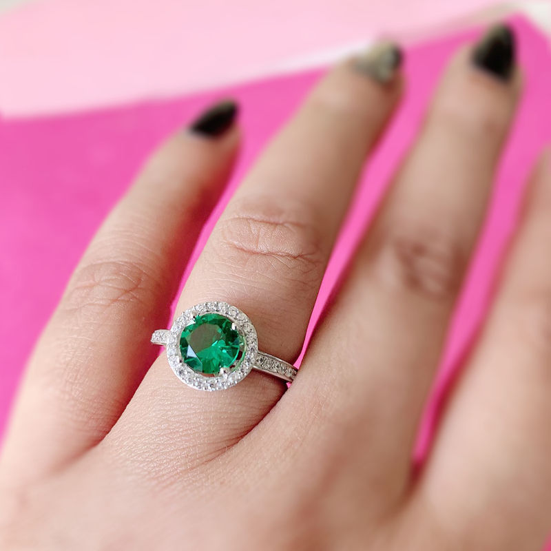 Ornate Jewels Cubic Zirconia Bouquet Halo Emerald Solitaire Ring For Women - 1539