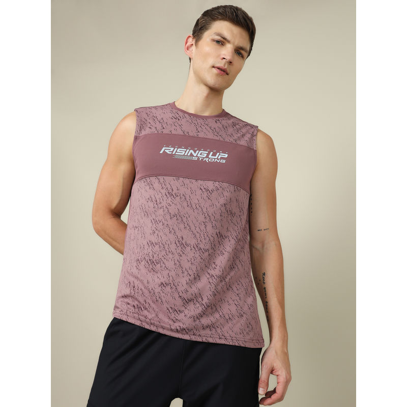 Technosport Purple Men Printed Slim Fit Round Neck Sports Tank Top With Technocool+ (XL)