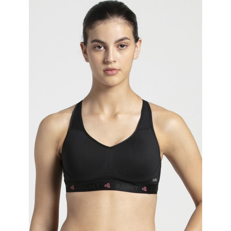 Jockey AP21 Wirefree Padded Tactel Nylon Active Wear Sports Bra - Black (L)